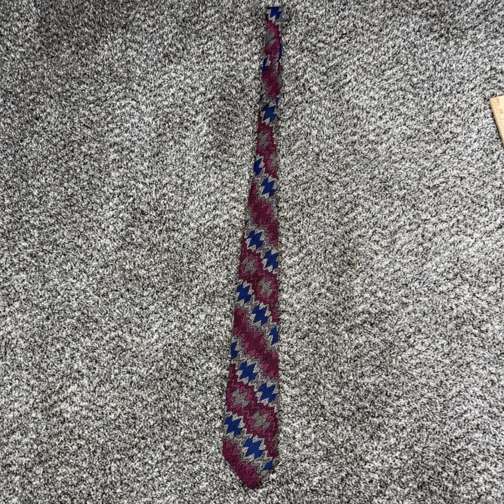Vintage Missoni Cravatte‎ Silk Tie Extra Long Zig Zag Geometric Burgundy Navy